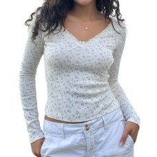 Floral knit base girl style long sleeved top