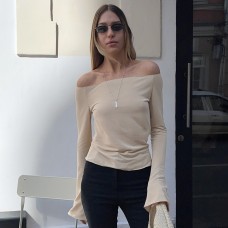 Solid color one shoulder long sleeved T-shirt