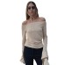 Solid color one shoulder long sleeved T-shirt