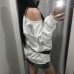 Leopard print star print slanted shoulder loose casual solid color hoodie