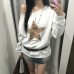 Leopard print star print slanted shoulder loose casual solid color hoodie