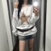 Leopard print star print slanted shoulder loose casual solid color hoodie
