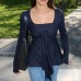 Loose square neck front and back slim fit T-shirt
