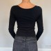 Embroidered sexy V-neck T-shirt slim fit long sleeved top for women
