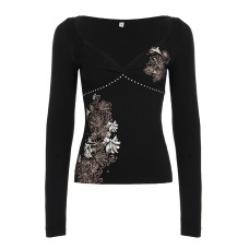 Retro floral print cross chest slim fit top Retro floral print cross chest slim fit top