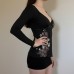 Retro floral print cross chest slim fit top