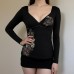 Retro floral print cross chest slim fit top