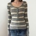 Striped twisted flower square collar woolen top Striped twisted flower square collar woolen top