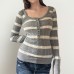 Striped twisted flower square collar woolen top Striped twisted flower square collar woolen top