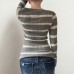 Striped twisted flower square collar woolen top Striped twisted flower square collar woolen top