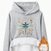 Kangaroo pocket hooded long sleeved with thick velvet and dragonfly print