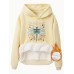 Kangaroo pocket hooded long sleeved with thick velvet and dragonfly print