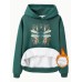 Kangaroo pocket hooded long sleeved with thick velvet and dragonfly print