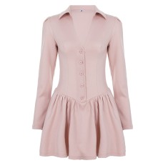 Deep V sweet and spicy style slim fit waist cinched breasted dress