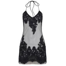 Lace patchwork party suspender hollow solid color perspective hanging neck short skirt