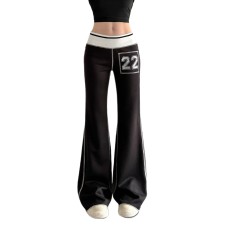 Digital casual color blocked loose straight leg pants for women