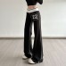 Digital casual color blocked loose straight leg pants for women