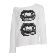 Printed off shoulder loose and lazy solid color long sleeved top Printed off shoulder loose and lazy solid color long sleeved top