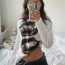 Printed off shoulder loose and lazy solid color long sleeved top