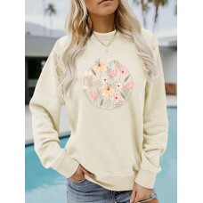 Printed round neck hoodie for women