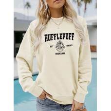 HUFFLEPUFF printed casual round neck long sleeved sweatshirt loose fit
