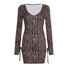 Leopard print slim fit lace up hip hugging short skirt