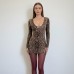 Leopard print slim fit lace up hip hugging short skirt