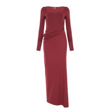 Round neck patchwork waist exposed solid color long dress