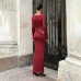 Round neck patchwork waist exposed solid color long dress