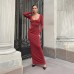 Round neck patchwork waist exposed solid color long dress