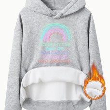 Hooded long sleeves with plush and thickened YOURLITTLE print Hooded long sleeves with plush and thickened YOURLITTLE print