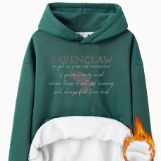 Kangaroo pocket hooded long sleeved with plush and thickened RAVENLLAW print