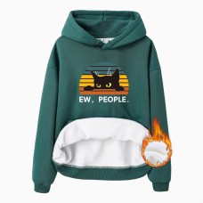 Kangaroo Pocket Hooded Long Sleeve with Thick Velvet EW PEOPLE. Printed