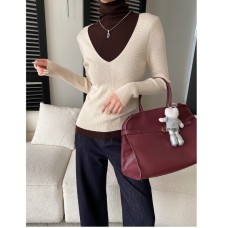 Fashionable Layered Color-Blocking Mock Two-Piece Turtleneck Slim Fit Long Sleeve Knit Top Fashionable Layered Color-Blocking Mock Two-Piece Turtleneck Slim Fit Long Sleeve Knit Top