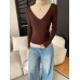 Fashionable Layered Color-Blocking Mock Two-Piece Turtleneck Slim Fit Long Sleeve Knit Top