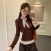 Chic Vintage Polka Dot Long Sleeve Top for Women, Slim Fit, Casual Style