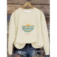 Round neck sunrise print pullover sweatshirt