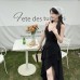 French Hepburn style black camisole dress