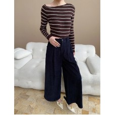 Vintage Relaxed High-Waisted Wide-Leg Pants with Partial Elastic Waist Loose Casual Tapered Fit