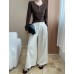 Vintage Relaxed High-Waisted Wide-Leg Pants with Partial Elastic Waist Loose Casual Tapered Fit