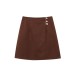 Fashionable French Vintage Style Metal Button Design High-Waisted Slimming A-Line Mini Skirt
