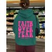 Hooded long sleeved fleece sweatshirt with Faith Over Fear print