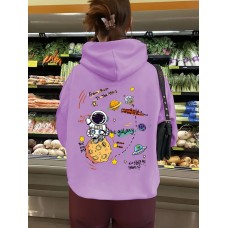 Long sleeved fleece hoodie top with space print