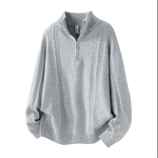 Simple Long Sleeve Half-High Collar Zipper Knitwear