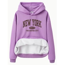 Velvet hoodie with NEW YORK BROOKLYN print