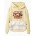 Hooded long sleeved fleece sweatshirt with western denim print