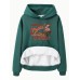 Hooded long sleeved fleece sweatshirt with western denim print
