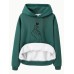 Pocket hooded long sleeved fleece hoodie top with heart print
