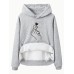 Pocket hooded long sleeved fleece hoodie top with heart print
