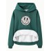Hooded long sleeved fleece hoodie top with smiling face print